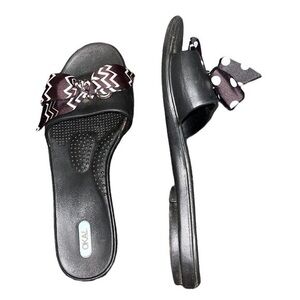 Oka-B Madison Slide Sandals with zig zag print bows, womens size large